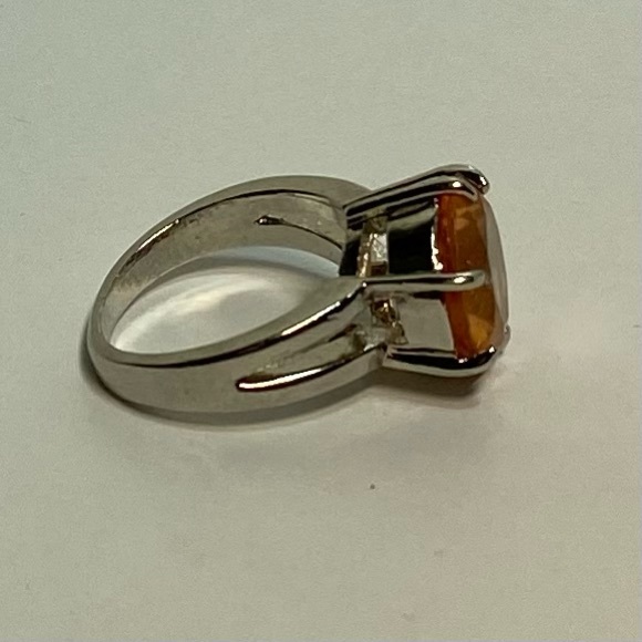 Silver tone women amber rhinestone statement ring. Size 7.5. Used. - Picture 3 of 7